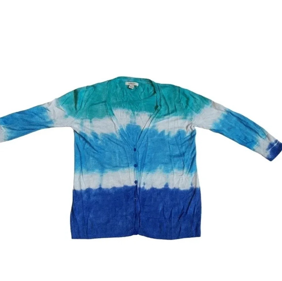 G.H. Bass & Co. Womend Knit Cardigan Sweater Blue Green Tie Dye Size L - Picture 1 of 4